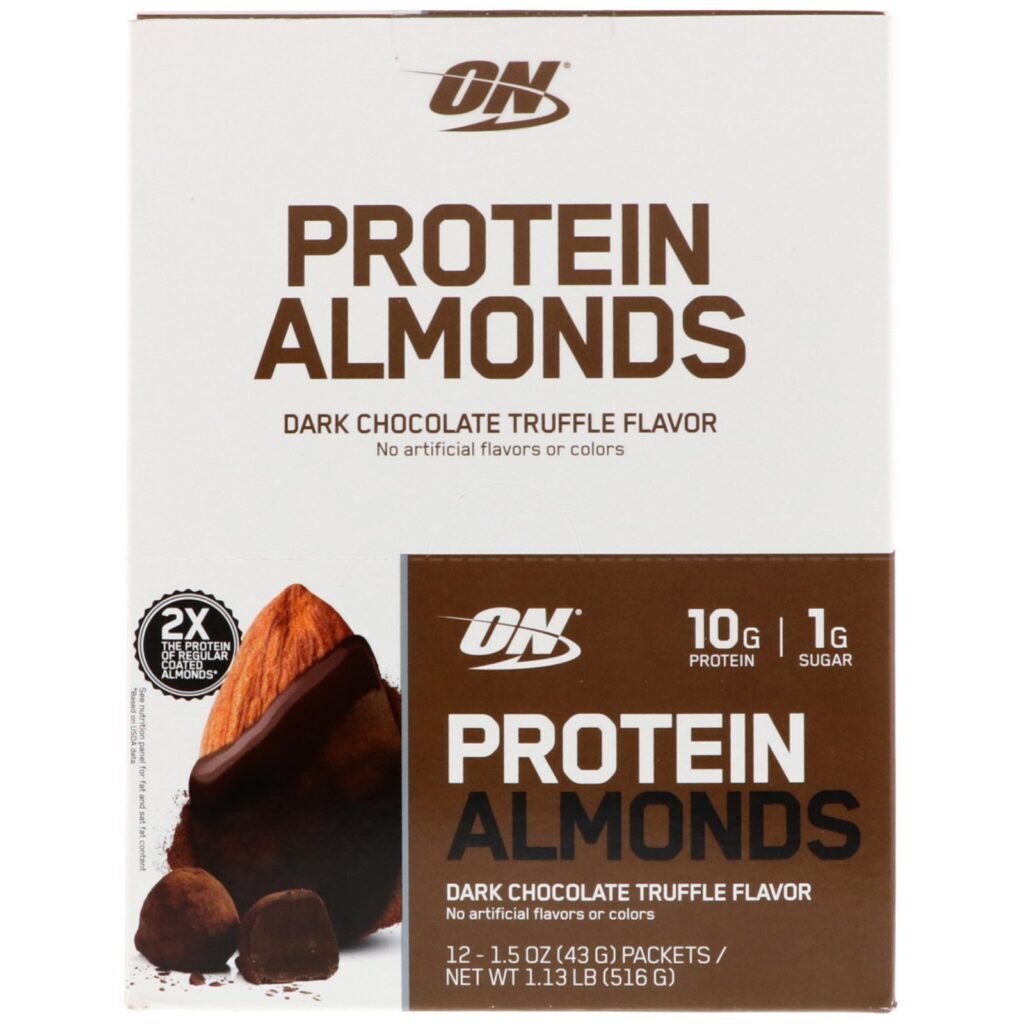 Optimum Nutrition, Amêndoas Proteicas, Trufa de Chocolate Amargo, 12 Embalagens, 1,5 oz (43 g) Cada - Imagem 2