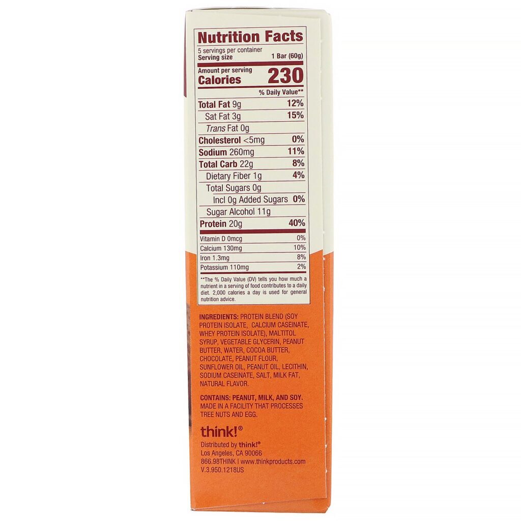 ThinkThin, Barras com Alto Teor de Proteína, Creamy Peanut Butter, 5 Barras, 60 g (2,1 oz) Cada - Imagem 2