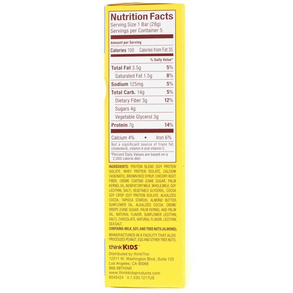 ThinkThin, ThinkKids, Barras de Proteína, Cookies e Creme, 5 Barras, 1 oz (28 g) Cada - Imagem 2