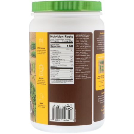 Amazing Grass, Organic Protein & Kale Powder, Plant Based, Smooth Chocolate, 19.6 oz (555 g) - Image 2