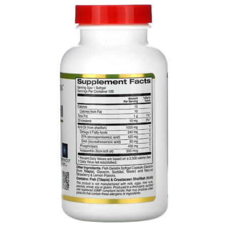 California Gold Nutrition, Óleo de Krill Antártico, com Astaxantina, RIMFROST, Aromatizantes Naturais de Morango e Limão, 1.000 mg, 120 Cápsulas Softgel de Peixe - Image 2