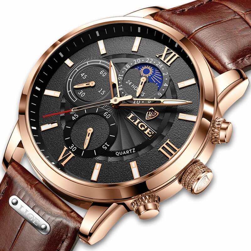 Relógio Masculino Lige Ocean King Com Pulseira de Couro — foto 1 Relógio Masculino Lige Ocean King Com Pulseira de Couro