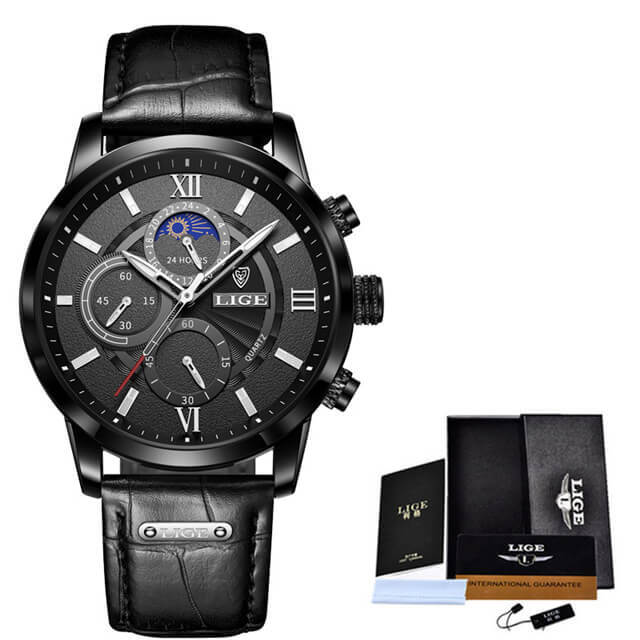Relógio Masculino Lige Ocean King Com Pulseira de Couro — foto 4 Relógio Masculino Lige Ocean King Com Pulseira de Couro - Imagem 4