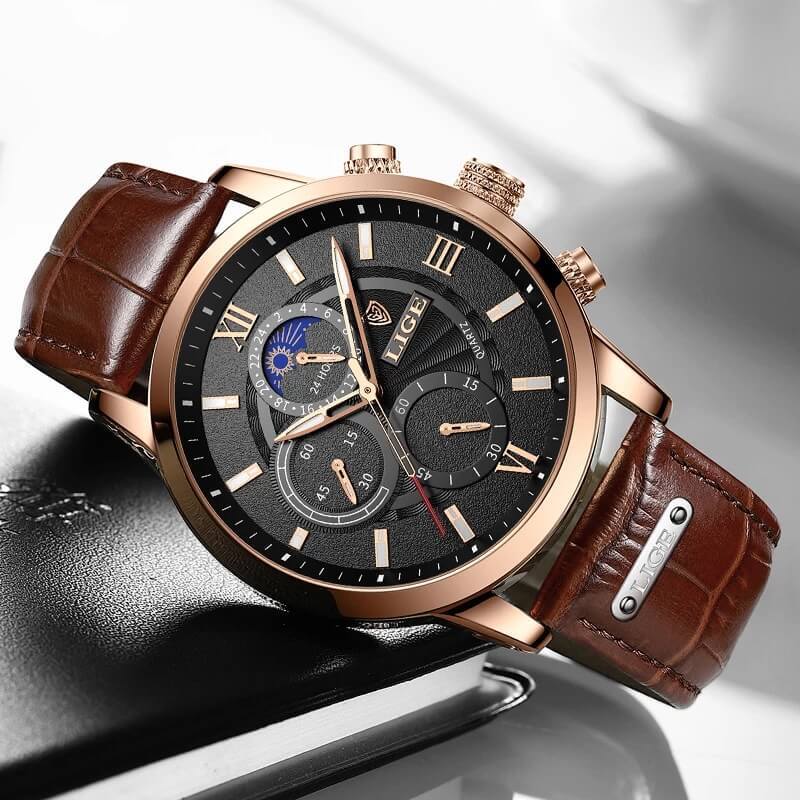 Relógio Masculino Lige Ocean King Com Pulseira de Couro — foto 3 Relógio Masculino Lige Ocean King Com Pulseira de Couro - Imagem 3