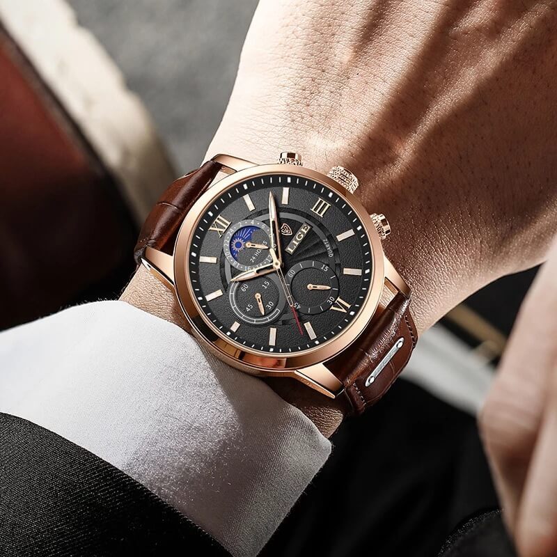 Relógio Masculino Lige Ocean King Com Pulseira de Couro — foto 9 Relógio Masculino Lige Ocean King Com Pulseira de Couro - Imagem 9