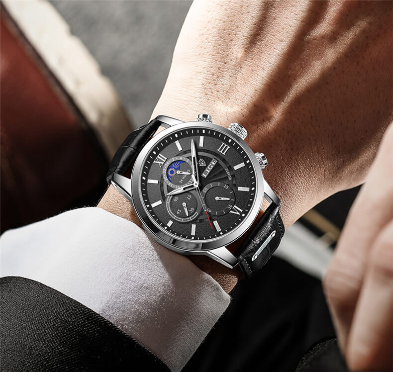 Relógio Masculino Lige Ocean King Com Pulseira de Couro — foto 10 Relógio Masculino Lige Ocean King Com Pulseira de Couro - Imagem 10