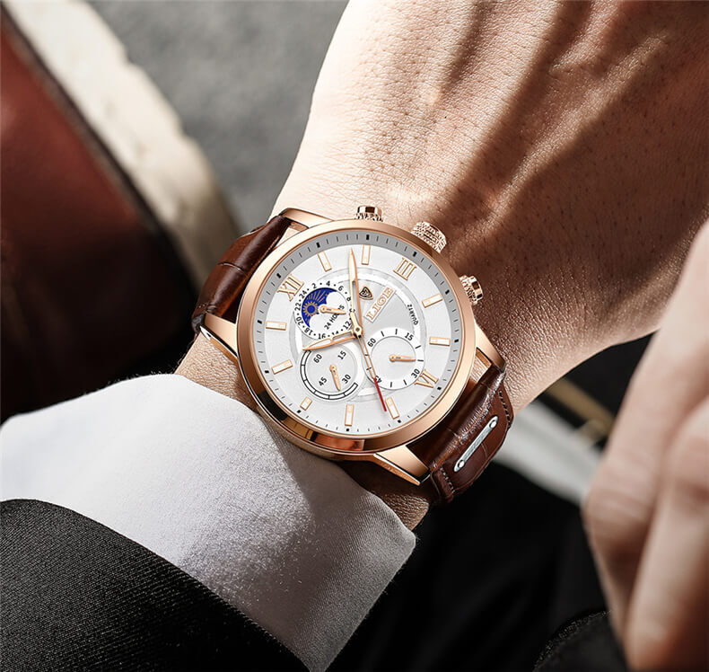 Relógio Masculino Lige Ocean King Com Pulseira de Couro — foto 12 Relógio Masculino Lige Ocean King Com Pulseira de Couro - Imagem 12