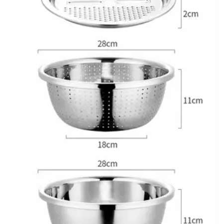 Conjunto de 3 Utensílios de Cozinha - Ralador/Fatiador, Escorredor e Bacia - Imagem 2