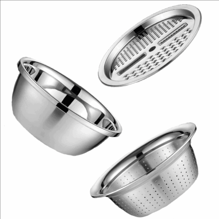 Conjunto de 3 Utensílios de Cozinha - Ralador/Fatiador, Escorredor e Bacia - Imagem 5