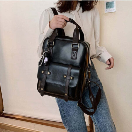 Bolsa Mochila Feminina Executiva Vintage com Fivelas - Imagem 8