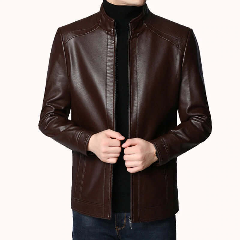 Jaqueta Masculina de Couro Michigan Elegante — foto 2 Jaqueta Masculina de Couro Michigan Elegante - Imagem 2