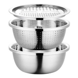 Bacia Multiuso 5 em 1 Cortador Fatiador Ralador Escorredor em Aço Inox