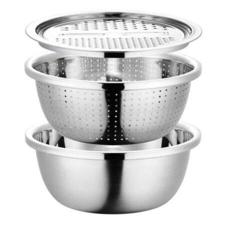 Bacia Multiuso 5 em 1 Cortador Fatiador Ralador Escorredor em Aço Inox - Imagem 2