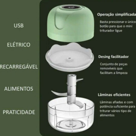 Mini Processador Elétrico de Alimentos Portátil com 3 lâminas de aço inox USB 250 ml Bivolt - Imagem 6