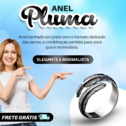 Anel Pluma - Anel Pena de Pluma Ajustável de Prata