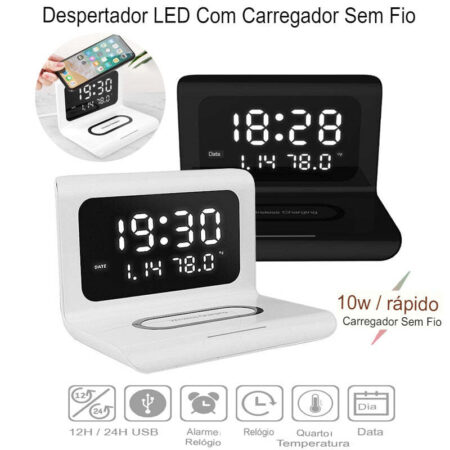DigitalStation 4 em 1 Multifuncional - Carregador por Indução, Hora, Calendário e Temperatura - Imagem 11
