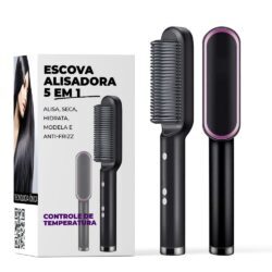 Escova Alisadora 5 em 1 - Alisa, Seca, Hidrata, Modela e Anti-Frizz -