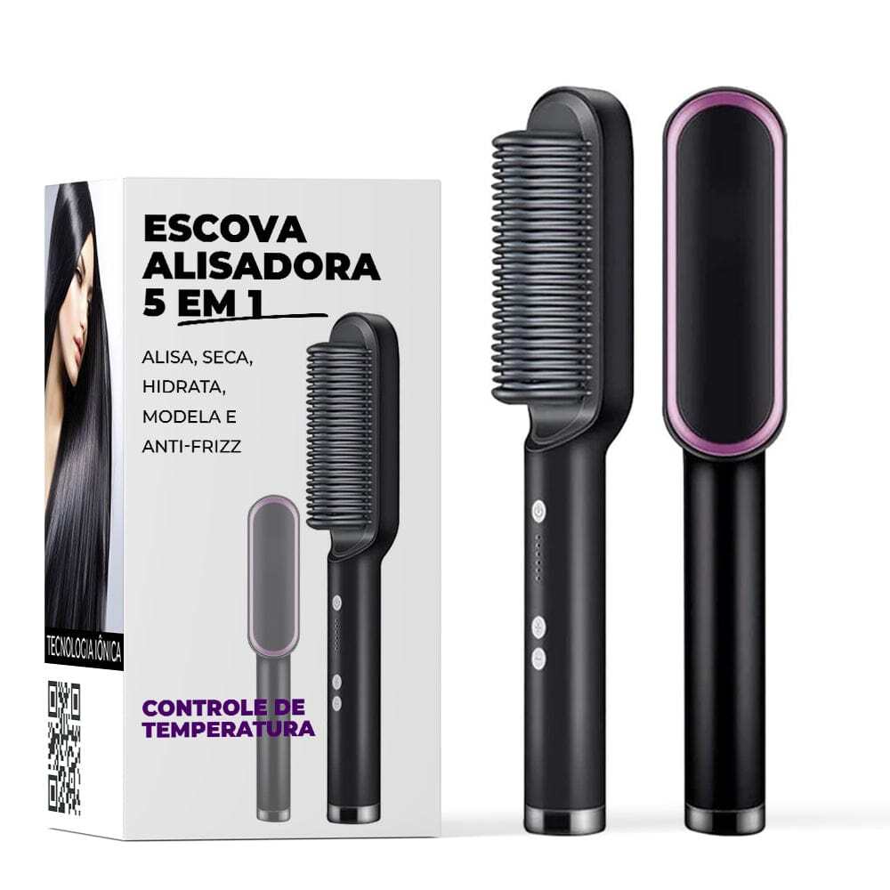 Escova Alisadora 5 em 1 - Alisa, Seca, Hidrata, Modela e Anti-Frizz -