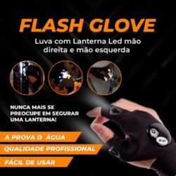 Flash Glove - Luva com Lanterna Led mão direita e mão esquerda