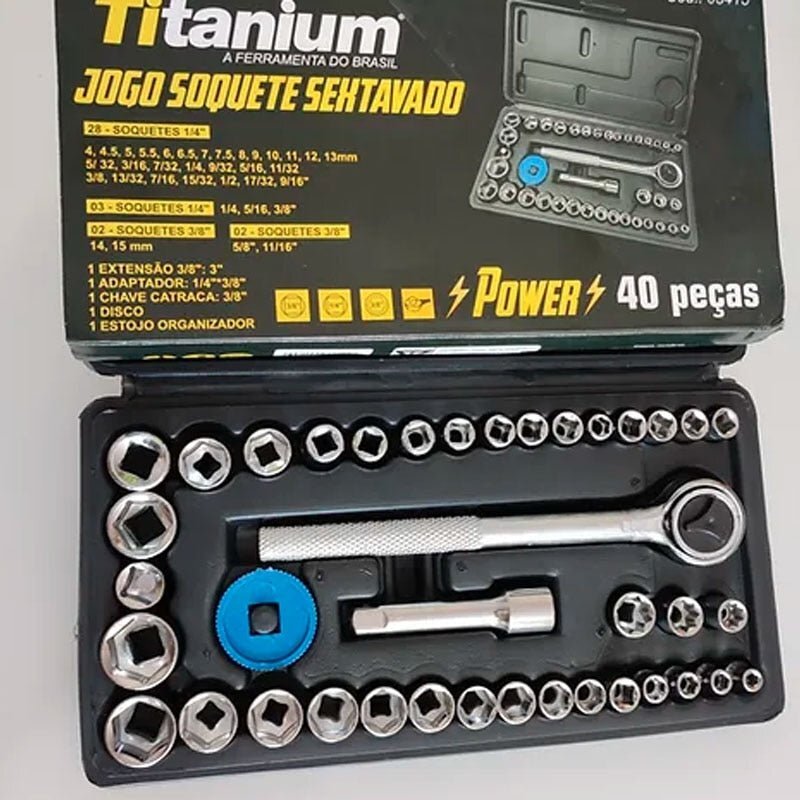 Jogo de Soquete com 40 peças Titanium 1/4-3/8 - Imagem 4
