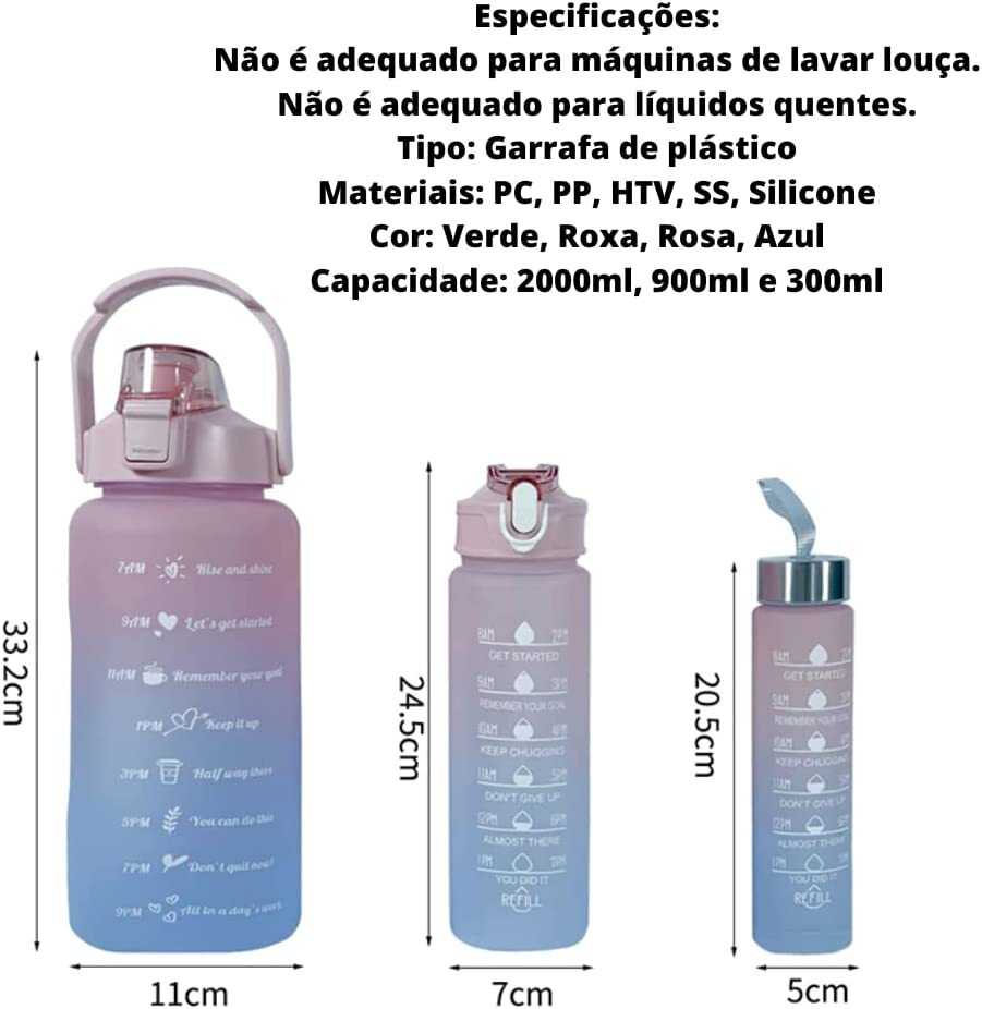 Kit 3 Garrafas de água com Frases Motivacionais - Imagem 5
