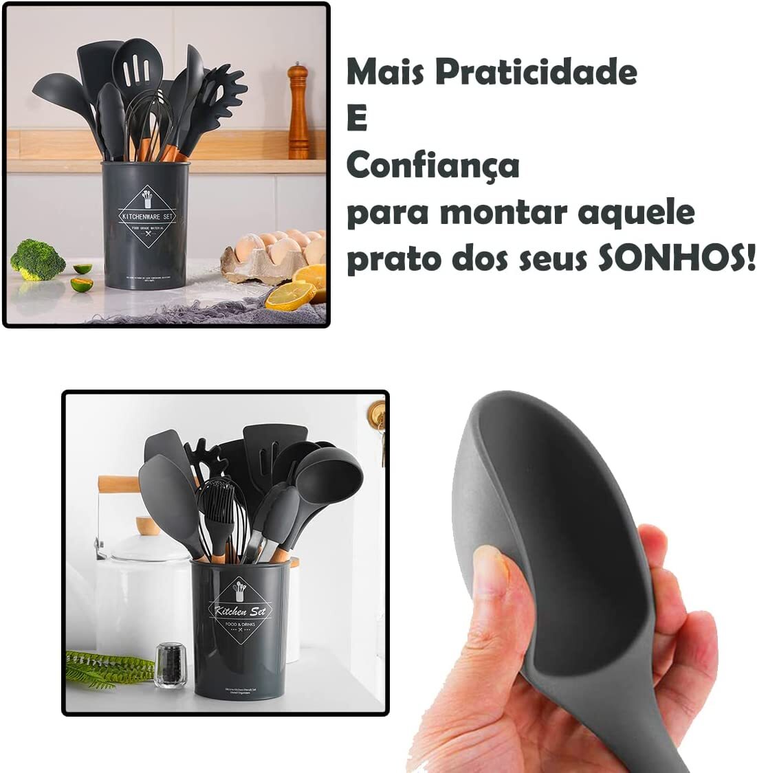Kit com 12 Utensílios De Cozinha em Silicone e Madeira de Bamboo - Imagem 11
