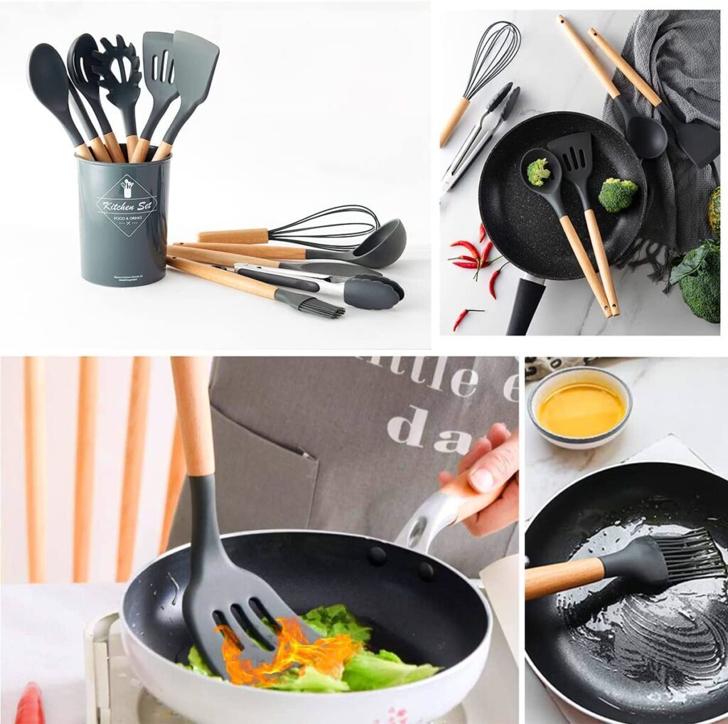 Kit com 12 Utensílios De Cozinha em Silicone e Madeira de Bamboo - Imagem 12