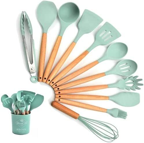 Kit com 12 Utensílios De Cozinha em Silicone e Madeira de Bamboo - Imagem 2