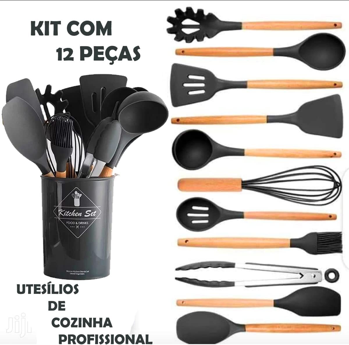 Kit com 12 Utensílios De Cozinha em Silicone e Madeira de Bamboo - Imagem 10