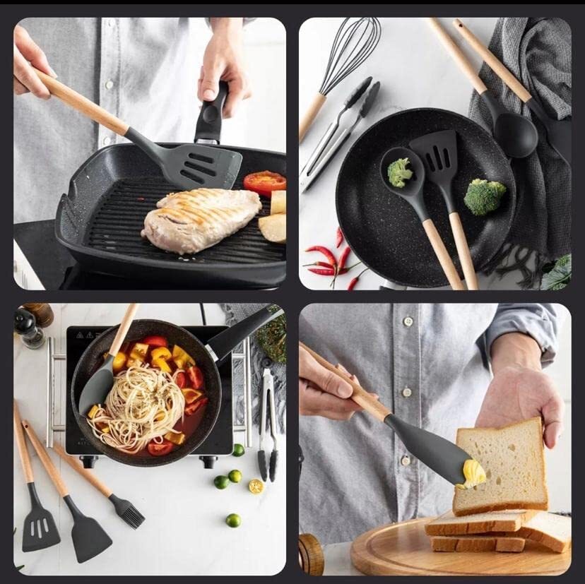 Kit com 12 Utensílios De Cozinha em Silicone e Madeira de Bamboo - Imagem 7