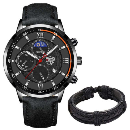 Kit Relógio + Pulseira em Couro Mens Sports - Imagem 2