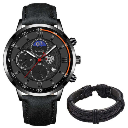 Kit Relógio + Pulseira em Couro Mens Sports - Imagem 4