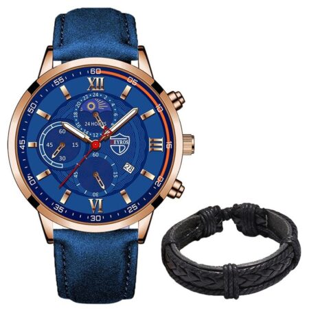 Kit Relógio + Pulseira em Couro Mens Sports - Imagem 3