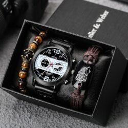 Kit Relógio Suiço Quartz + 2 Pulseiras de Couro Grátis!