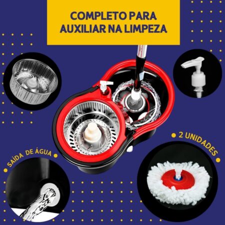 Mop Giratório Com Cesto Em Inox C/2 Refil e Dispense Para Sabão - Imagem 2