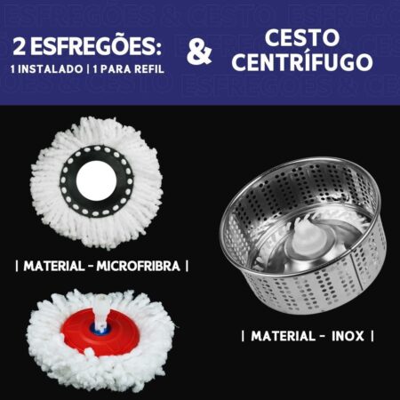 Mop Giratório Com Cesto Em Inox C/2 Refil e Dispense Para Sabão - Imagem 3
