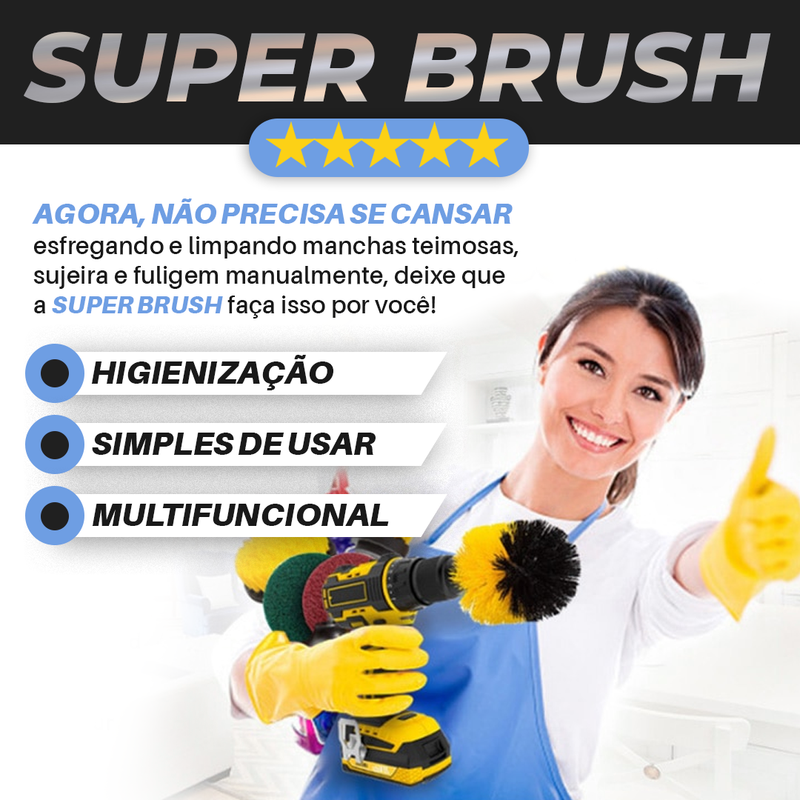 Super Brush - Broca Escova para Limpeza e Esfoliação de piso, azulejo, grelha, tapeta, sofá etc