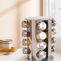 Porta temperos Giratório em Inox com 16 peças