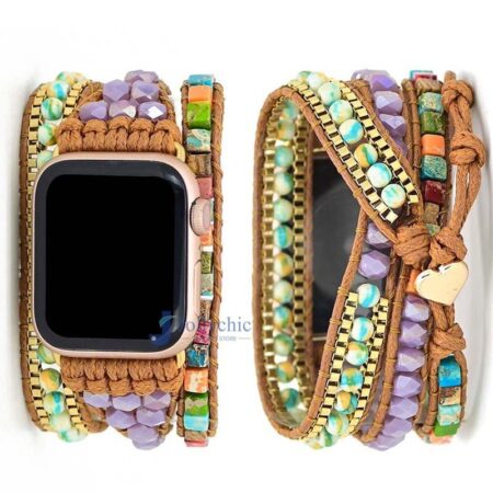 Pulseira Apple Watch Artesanal com Pedras Amazonitas e Jaspe - Imagem 17