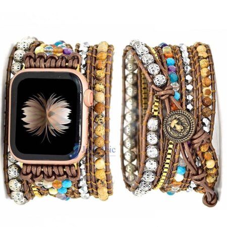 Pulseira Apple Watch Artesanal com Pedras Amazonitas e Jaspe - Imagem 19