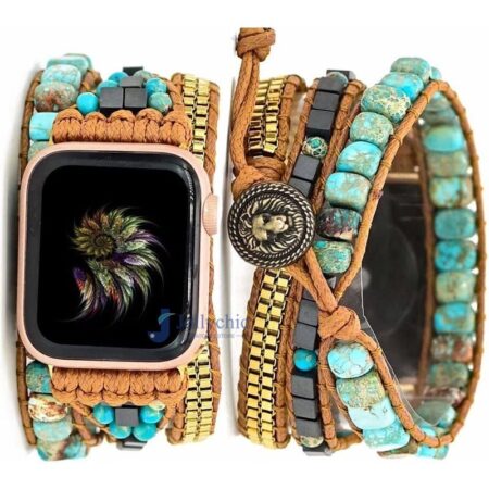 Pulseira Apple Watch Artesanal com Pedras Amazonitas e Jaspe - Imagem 22