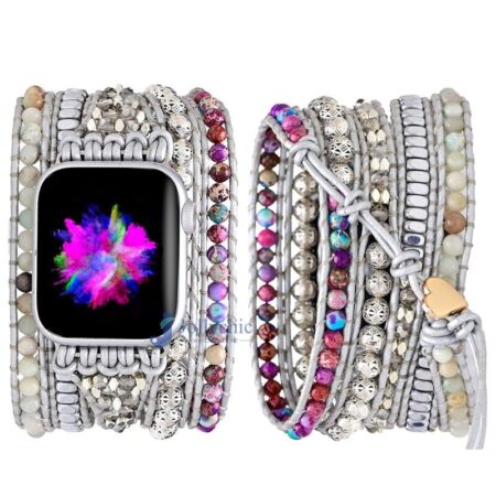 Pulseira Apple Watch Artesanal com Pedras Amazonitas e Jaspe - Imagem 3