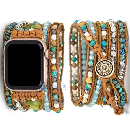 Pulseira Apple Watch Artesanal com Pedras Amazonitas e Jaspe - Imagem 9