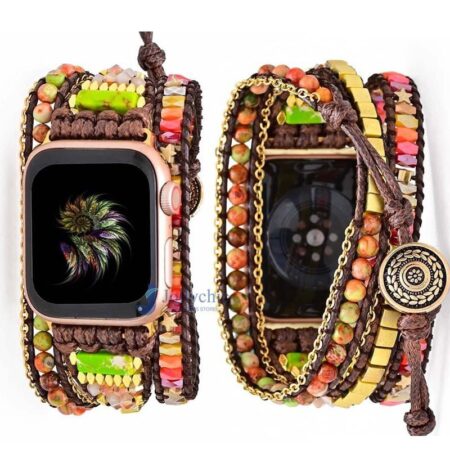 Pulseira Apple Watch Artesanal com Pedras Amazonitas e Jaspe - Imagem 12
