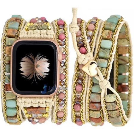 Pulseira Apple Watch Artesanal com Pedras Amazonitas e Jaspe - Imagem 11