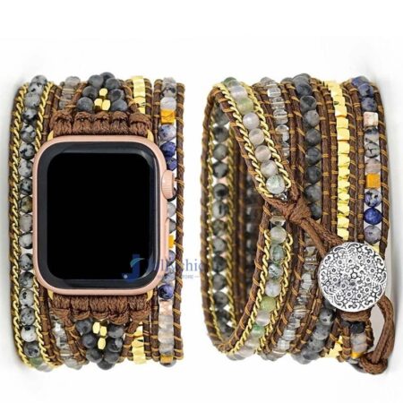 Pulseira Apple Watch Artesanal com Pedras Amazonitas e Jaspe - Imagem 5