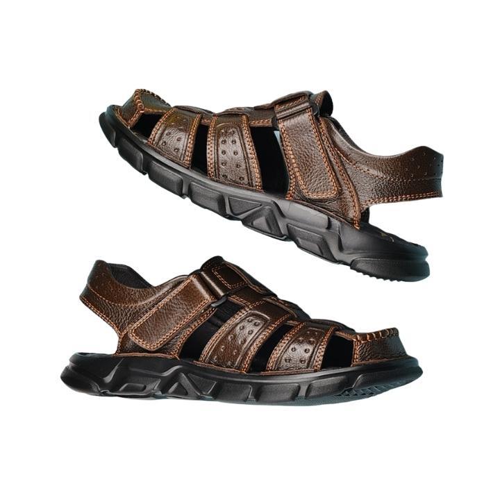 Sandália de Couro Masculina Anti Stress com Velcro - Frete Grátis - Imagem 3