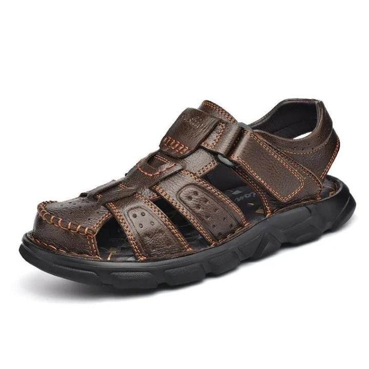 Sandália de Couro Masculina Anti Stress com Velcro - Frete Grátis