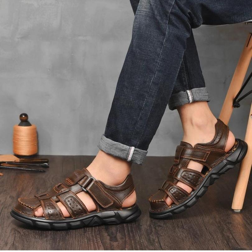 Sandália de Couro Masculina Anti Stress com Velcro - Frete Grátis - Imagem 5