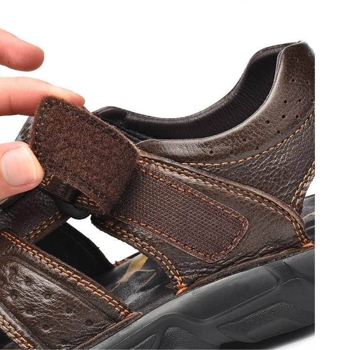 Sandália de Couro Masculina Anti Stress com Velcro - Frete Grátis - Imagem 4